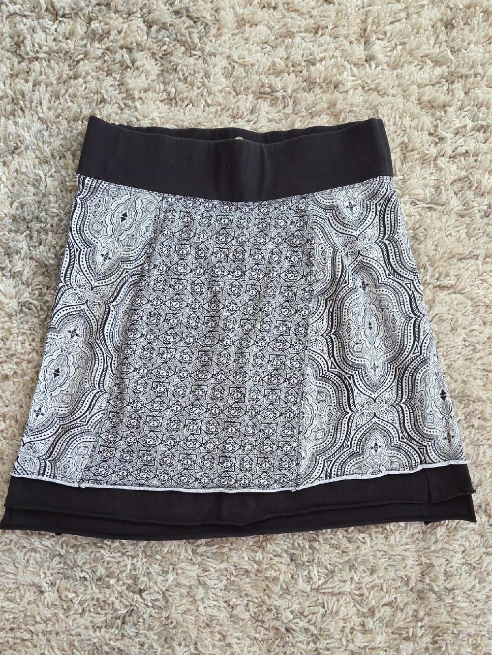 Dakini Black & White A-Line Skirt with Geometric Medallion Print